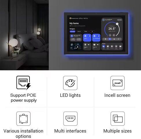 10.1" POE Smart Home Touch Panel with Proximity Sensor, 4GB+64GB Android 14 Inwall Controller 86 Box Included, WiFi 6E, RS232, RS485 LED Light Strip Home Assistant (No Camera)(White) in Saudi Arabia