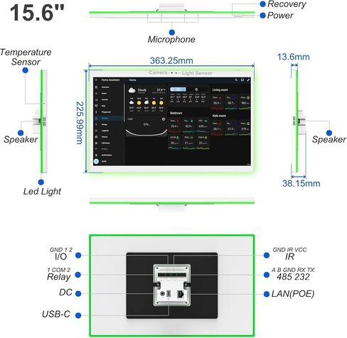 10.1" POE Smart Home Touch Panel with Proximity Sensor, 4GB+64GB Android 14 Inwall Controller 86 Box Included, WiFi 6E, RS232, RS485 LED Light Strip Home Assistant (No Camera)(White) in Saudi Arabia