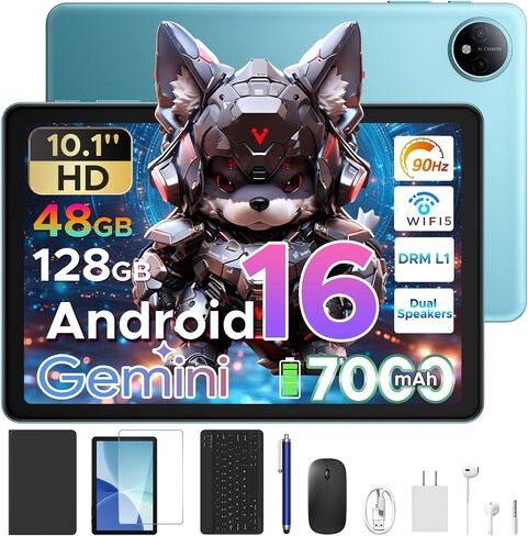 P10 10.1 inch Tablet, Android Tablet with Gemini AI, 48GB RAM+128GB ROM, 7000mAh, Unisoc T310 Quad-Core, 90Hz, 8MP + 5MP, WiFi 5, Bluetooth 5.0, Dual Speakers, Tablet with Keyboard, Pen- Gray in Kuwait