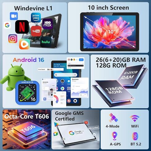Android Tablet 10 inch, Android 16 with 26GB RAM 128GB ROM with 7000 mAh in Kuwait