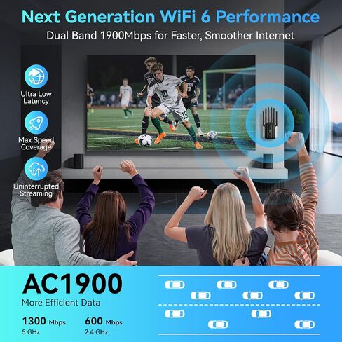 AC1900 WiFi Extender Signal Booster, Dual Band WiFi Range Extender, WiFi Repeater Internet Extender for Home, Up to 13,000 Sq Ft Coverage, 105+ Devices, Ethernet Port, Works with All Routers in Saudi Arabia