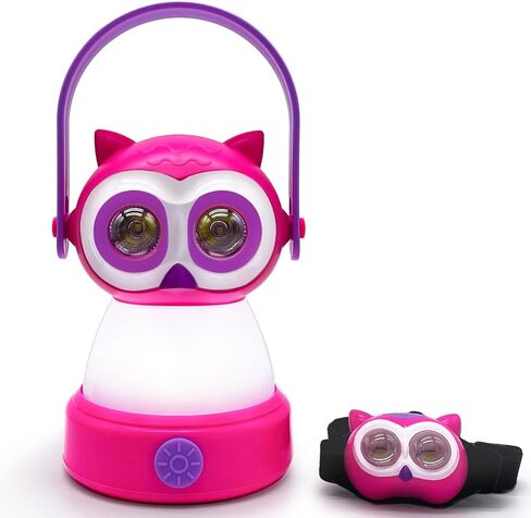 Kids Owl Lantern & Headlamp Set, 2-in-1 360° LED Camping Night Light, Battery Powered 3×AA, Child-Safe ABS, Portable Adventure Toy & Bedroom Night-Light (Pink Owl Lantern-Headlmp) in Kuwait