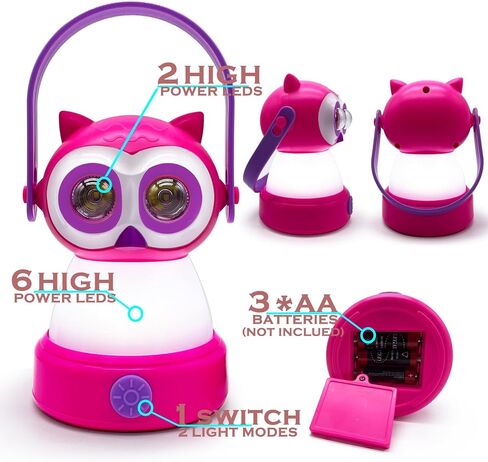 Kids Owl Lantern & Headlamp Set, 2-in-1 360° LED Camping Night Light, Battery Powered 3×AA, Child-Safe ABS, Portable Adventure Toy & Bedroom Night-Light (Pink Owl Lantern-Headlmp) in Kuwait