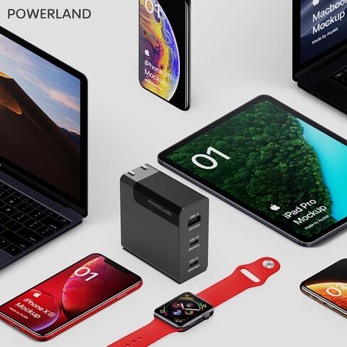 100W USB C Charger,GaN III 3-Port Fast Charging Station,PD QC Foldable Charger Block Portable Laptop Adapter for MacBook Pro/Air,iPad Pro,Galaxy S23,Dell XPS 13,iPhone 16/15/Pro and More in Kuwait