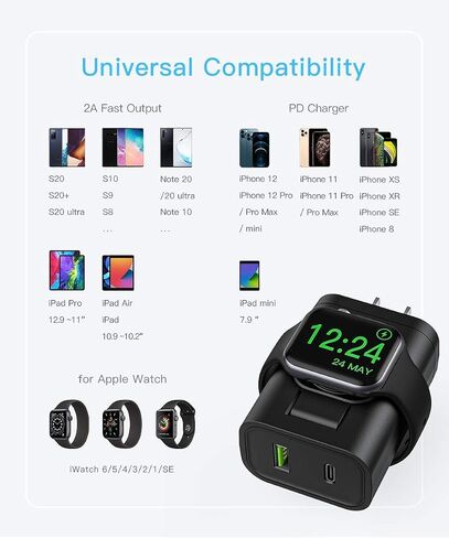 BeaSaf 24W USB C Charger, 3 in 1 Design with Apple Watch Wireless Charger, PD Charger for iPhone, AirPods in Saudi Arabia