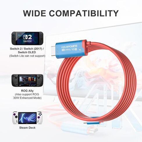 Switch 2 Portable Dock Cable, USB C to HDMI Adapter Cable with PD 100W Charging, 4K@144Hz TV Dock for Switch OLED, Steam Deck, ROG Ally, Travel Mini Dock in Kuwait