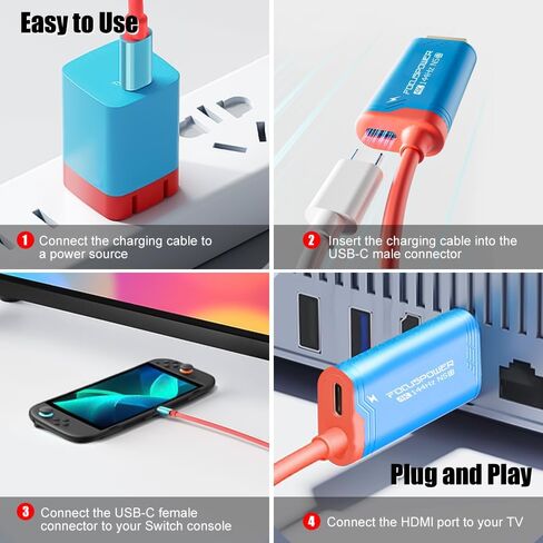 Switch 2 Portable Dock Cable, USB C to HDMI Adapter Cable with PD 100W Charging, 4K@144Hz TV Dock for Switch OLED, Steam Deck, ROG Ally, Travel Mini Dock in Kuwait