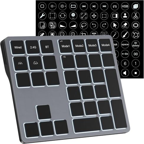 Doohoeek Tri-Mode Programmable Macro Keypad for Windows PC, 25 Custom Keys with Shortcut Stickers, Wireless Bluetooth/2.4G/ Wired Keyboard for Excel, Video Editing, Graphic & Office Productivity in Kuwait