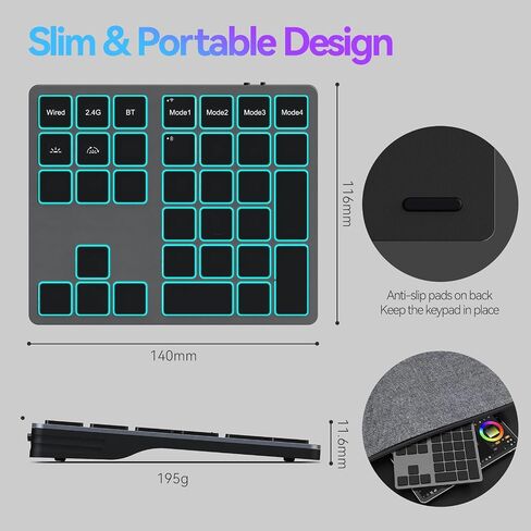 Doohoeek Tri-Mode Programmable Macro Keypad for Windows PC, 25 Custom Keys with Shortcut Stickers, Wireless Bluetooth/2.4G/ Wired Keyboard for Excel, Video Editing, Graphic & Office Productivity in Kuwait