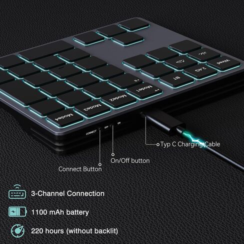Doohoeek Tri-Mode Programmable Macro Keypad for Windows PC, 25 Custom Keys with Shortcut Stickers, Wireless Bluetooth/2.4G/ Wired Keyboard for Excel, Video Editing, Graphic & Office Productivity in Kuwait