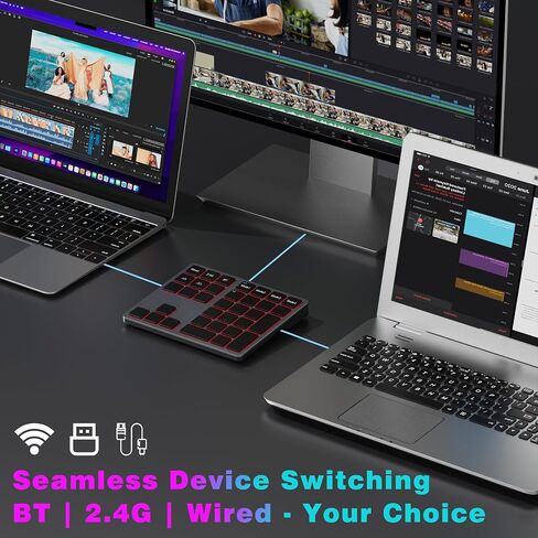 Doohoeek Tri-Mode Programmable Macro Keypad for Windows PC, 25 Custom Keys with Shortcut Stickers, Wireless Bluetooth/2.4G/ Wired Keyboard for Excel, Video Editing, Graphic & Office Productivity in Kuwait