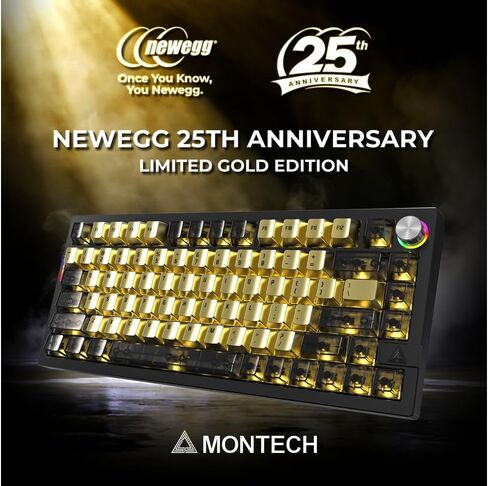 Newegg MONTECH MKey Pro 25th Anniversary Limited Gold Edition Mechanical Gaming Keyboard, Tri-Mode Bluetooth 5.2/2.4GHz Wireless/USB-C Wired, 75% Layout, Hot-Swappable,Brown Switches, RGB in Kuwait