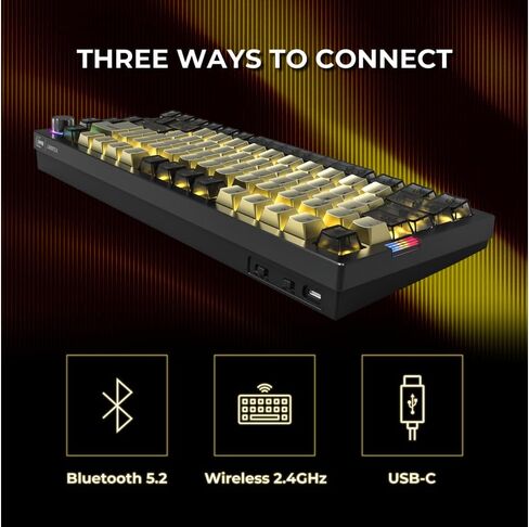 Newegg MONTECH MKey Pro 25th Anniversary Limited Gold Edition Mechanical Gaming Keyboard, Tri-Mode Bluetooth 5.2/2.4GHz Wireless/USB-C Wired, 75% Layout, Hot-Swappable,Brown Switches, RGB in Kuwait
