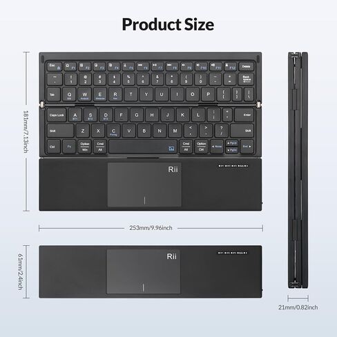 Rii Tri-Foldable Bluetooth Keyboard with Touchpad,Rechargeable RK811 in Kuwait