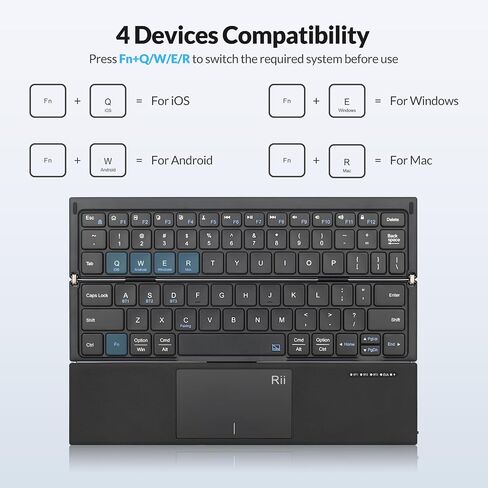 Rii Tri-Foldable Bluetooth Keyboard with Touchpad,Rechargeable RK811 in Kuwait