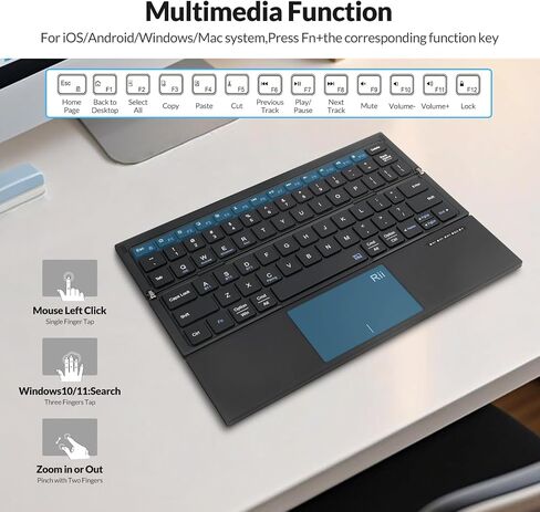 Rii Tri-Foldable Bluetooth Keyboard with Touchpad,Rechargeable RK811 in Kuwait