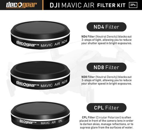 Deco Gear Filter Kit (CPL+ND4+ND8) for Camera on The Mavic Air Quadcopter Drone in Saudi Arabia