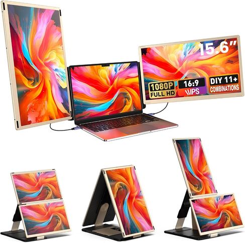 Laptop Extender 15.6-inch, 1080P FHD Portable Monitor with 120% sRGB, 235Rotation Detachable Screen, Plug & Play, Triple Screen Laptop Monitor Extender Compatible with Windows, Mac, Chrome in Kuwait