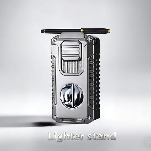 5 in 1 Butane Torch Lighter with V-Shaped Cutter, Punch & Built-in Holder | 3 Jet Flame Windproof Torch for Men in Kuwait