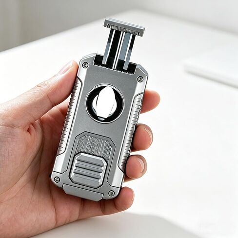 5 in 1 Butane Torch Lighter with V-Shaped Cutter, Punch & Built-in Holder | 3 Jet Flame Windproof Torch for Men in Kuwait
