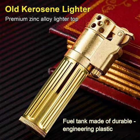 Vintage Kerosene Soft Flame Lighter Fluid Refillable, Cool Trench Lighters, Unique Old Lighters, Novelty Metal Lighter, Gifts for Men, Birthday, Father’s Day, Valentine’s Day (Gold, Fuel Not Included) in Kuwait