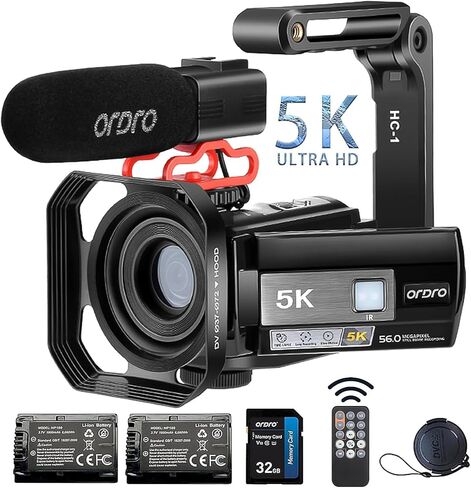 ORDRO 5K Camcorder Video Camera, Night Vision Camcorder for Travel YouTube, Digital Video Camera with 95° Wide Angle, WDR Mode, EIS Stabilizer in Kuwait
