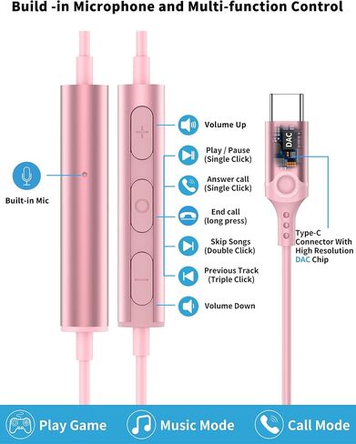 USB C Headphone for Samsung S26 S25 FE S24 A16 A17 Z Wired Earbuds Magnetic in Kuwait