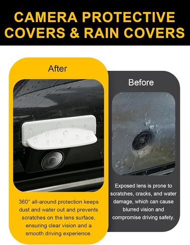 Car Camera Lens Protector 4-Pack + Backup Camera Rain Shield 2-Pack, All-Weather Protection Kit Anti-Rain Dustproof for Front,Rear,360° Panoramic Cameras, Clear HD Cover (White Rain Shield) in Saudi Arabia
