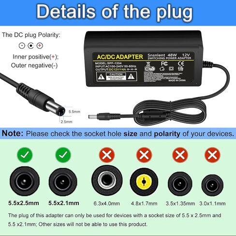 12V 4A 48W AC/DC Adapter 12V 4A Power Supply DC Plug 5.5x2.5mm in Kuwait