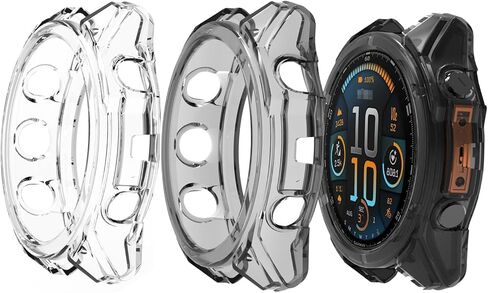 Compatible with Garmin Fenix 8 Multisport Smartwatch 51MM Series,Soft Flexible TPU Thin Lightweight Bumper Cover Protector for Smartwatch Series 51MM,(Transparent+Clear Black) in Kuwait