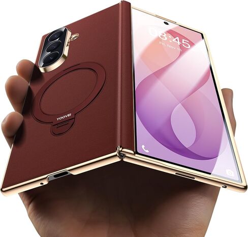 Magnetic for Samsung Galaxy Z Fold 8 Ultra Case Luxury Leather [Hinge Protection] Built-in [Screen Protector] [Fit for MagSafe] Zfold 8 Ultra Case with Kickstand & Ring Holder,Red in Kuwait