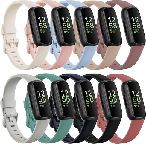 10 Pack Compatible with Fitbit Inspire 3 Bands,Soft Sport Bands Silicone Replacement Wristband for Fitbit Inspire 3 Tracker Smart Watch for Women Men in Kuwait