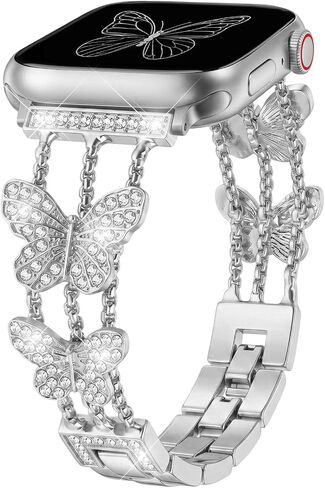 Rose Gold Butterfly Bling Metal Band Compatible With Apple Watch Band 38mm/40mm/41mm/42mm, Luxury Sparkly Dressy Jewelry Strap For Women, iWatch Series 11/10/9/8/7/6/5/4/3/2/1/SE/Ultra in Kuwait