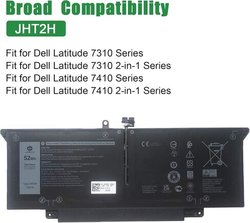 JHT2H Laptop Battery Replacement for Dell Latitude 7310 7410 2-in-1 Series Notebook 04V5X2 4V5X2 07CXN6 7CXN6 7.6V 52Wh 6500mAh in Kuwait