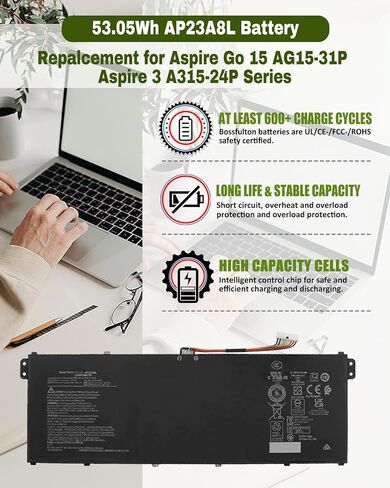 AP23A8L AP23A7L Laptop Battery Replacement for Aspire Go 15 AG15-31P Aspire 3 A315-24P A317-55P Extensa 15 EX215-23 Series Notebook 53.05Wh in Kuwait