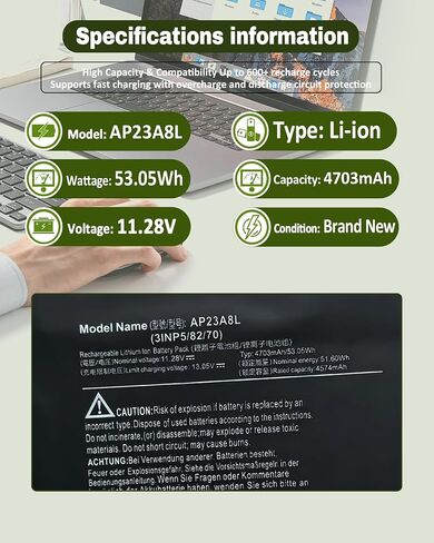 AP23A8L AP23A7L Laptop Battery Replacement for Aspire Go 15 AG15-31P Aspire 3 A315-24P A317-55P Extensa 15 EX215-23 Series Notebook 53.05Wh in Kuwait