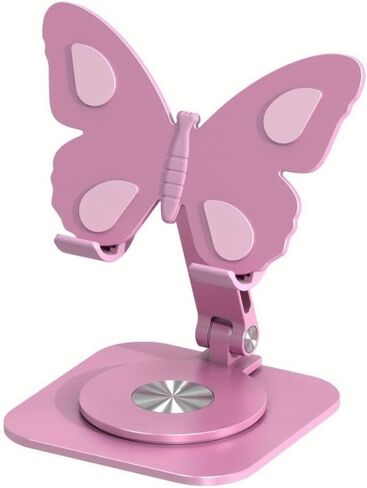 Butterfly Phone Stand for Desk, 360° Rotating Cell Phone Holder, Foldable Desktop Cradle Dock, Height & Angle Adjustable Aluminum Stand Compatible with iPhone, Samsung, Kindle, Pad (Pink) in Kuwait