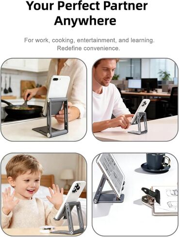 Foldable Adjustable Metal Phone Stand, Carbon Steel Anti-Slip Desk Holder in Kuwait