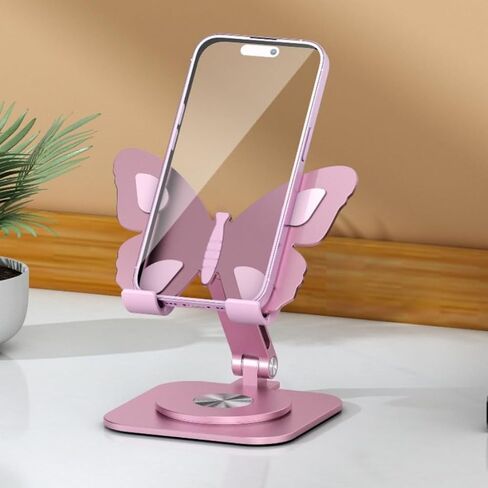 Butterfly Phone Stand for Desk, 360° Rotating Cell Phone Holder, Foldable Desktop Cradle Dock, Height & Angle Adjustable Aluminum Stand Compatible with iPhone, Samsung, Kindle, Pad (Pink) in Kuwait