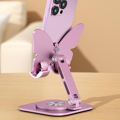 Butterfly Phone Stand for Desk, 360° Rotating Cell Phone Holder, Foldable Desktop Cradle Dock, Height & Angle Adjustable Aluminum Stand Compatible with iPhone, Samsung, Kindle, Pad (Pink) in Kuwait