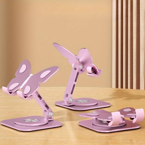 Butterfly Phone Stand for Desk, 360° Rotating Cell Phone Holder, Foldable Desktop Cradle Dock, Height & Angle Adjustable Aluminum Stand Compatible with iPhone, Samsung, Kindle, Pad (Pink) in Kuwait