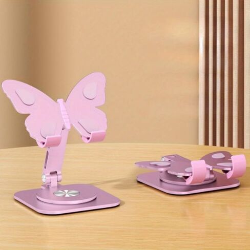 Butterfly Phone Stand for Desk, 360° Rotating Cell Phone Holder, Foldable Desktop Cradle Dock, Height & Angle Adjustable Aluminum Stand Compatible with iPhone, Samsung, Kindle, Pad (Pink) in Kuwait