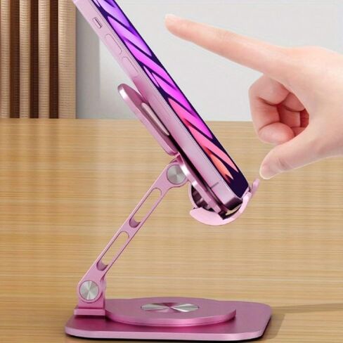 Butterfly Phone Stand for Desk, 360° Rotating Cell Phone Holder, Foldable Desktop Cradle Dock, Height & Angle Adjustable Aluminum Stand Compatible with iPhone, Samsung, Kindle, Pad (Pink) in Kuwait