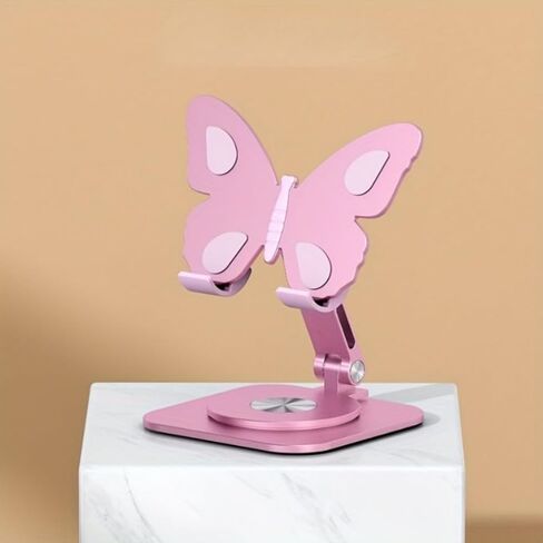 Butterfly Phone Stand for Desk, 360° Rotating Cell Phone Holder, Foldable Desktop Cradle Dock, Height & Angle Adjustable Aluminum Stand Compatible with iPhone, Samsung, Kindle, Pad (Pink) in Kuwait