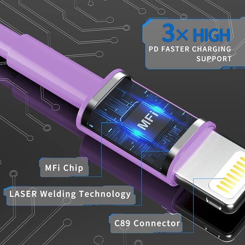 iPhone Charger, [Apple MFi Certified] 2Pack 3ft Fast Lightning Cable for Long iPhone Cable Cord, Apple Charging Cord for iPhone 12/11 Pro/11/XS MAX/XR/8/7/6s/6/5S/SE iPad/Air Original Purple in Kuwait