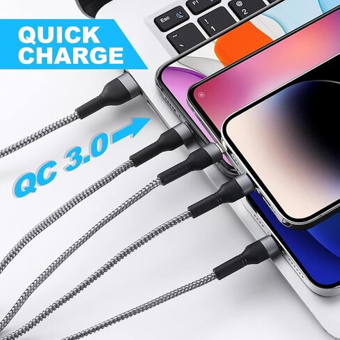 4 in 1 Multi Charging Cable Multi USB Fast Charging Nylon Cord (4Ft) in Kuwait