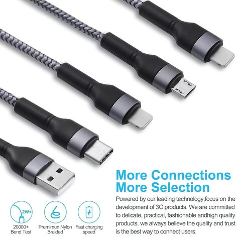 4 in 1 Multi Charging Cable Multi USB Fast Charging Nylon Cord (4Ft) in Kuwait