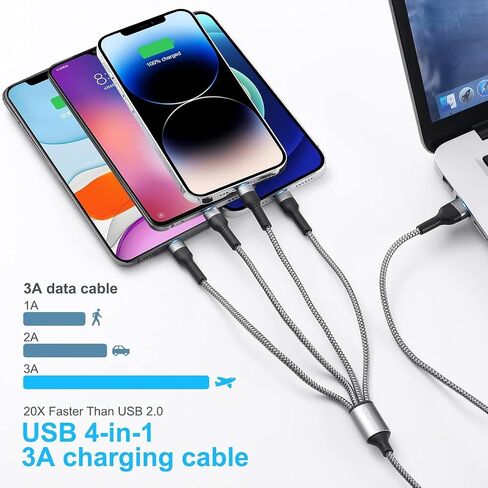 4 in 1 Multi Charging Cable Multi USB Fast Charging Nylon Cord (4Ft) in Kuwait