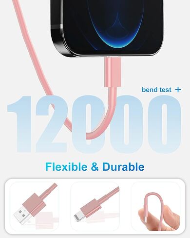 4 Pack [Apple MFi Certified] Apple Charging Cables 6ft, iPhone Chargers Lightning Cable 6 Foot, Fast iPhone Charging Cord for iPhone 14/14Pro/13/13Pro/12/11/11Pro/11Max/ X/XS/XR/XS Max/8, ipad(Pink) in Kuwait