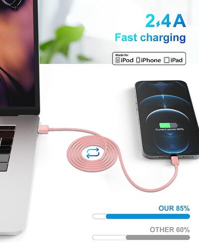 4 Pack [Apple MFi Certified] Apple Charging Cables 6ft, iPhone Chargers Lightning Cable 6 Foot, Fast iPhone Charging Cord for iPhone 14/14Pro/13/13Pro/12/11/11Pro/11Max/ X/XS/XR/XS Max/8, ipad(Pink) in Kuwait